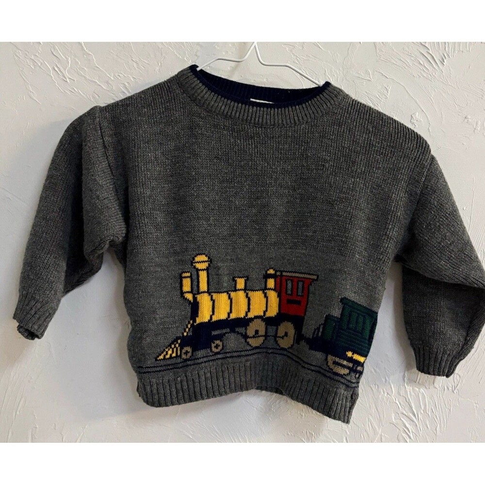 TKS Vintage Train Knit Sweater Gray 3T Crewneck Pullover Acrylic Long Sleeve